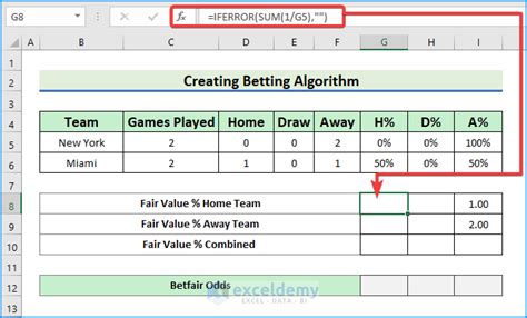 betting algorithm excel.